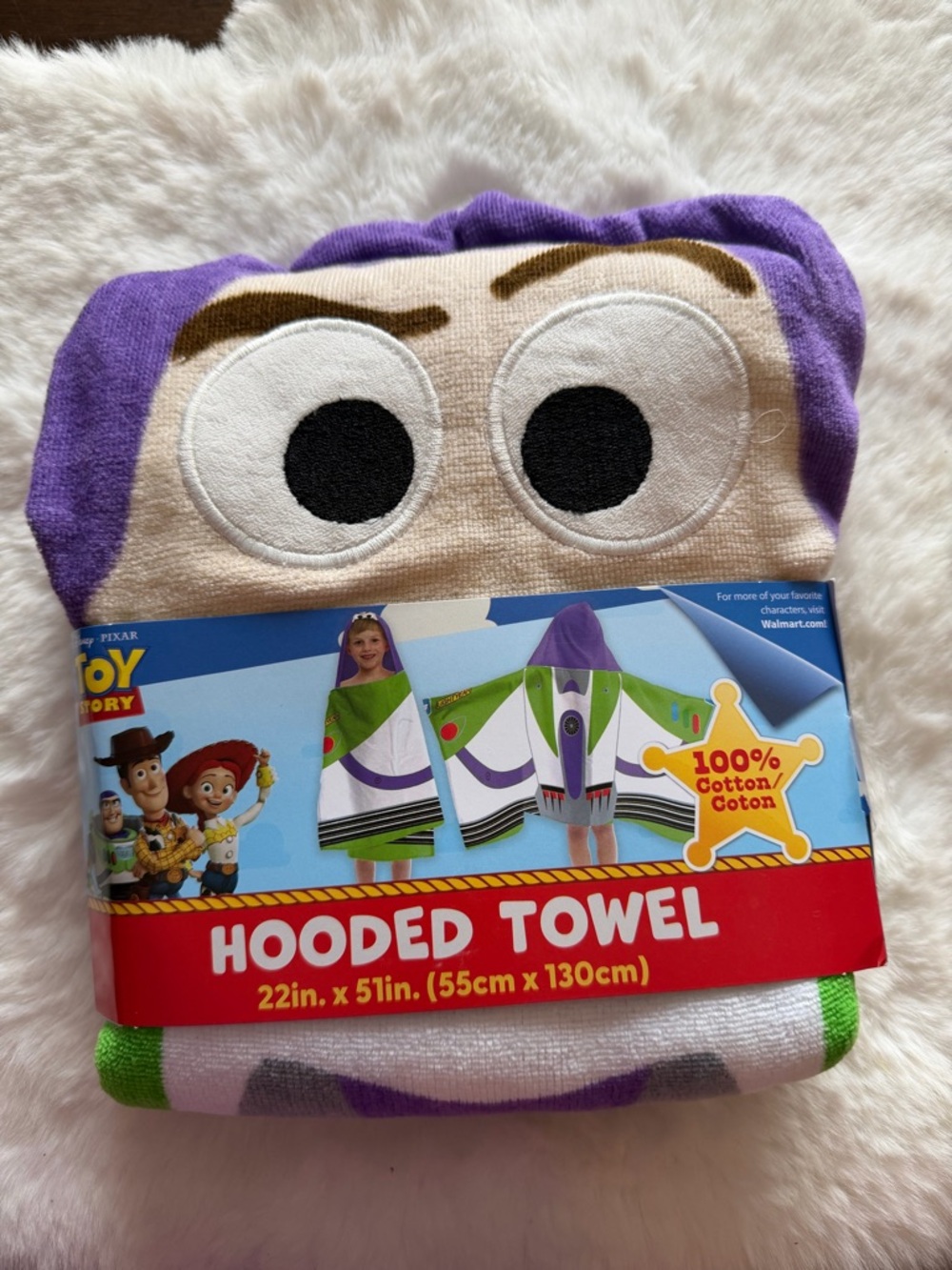 Toy Story Buzz Lightyear Kids Hooded Towel - Purple & White